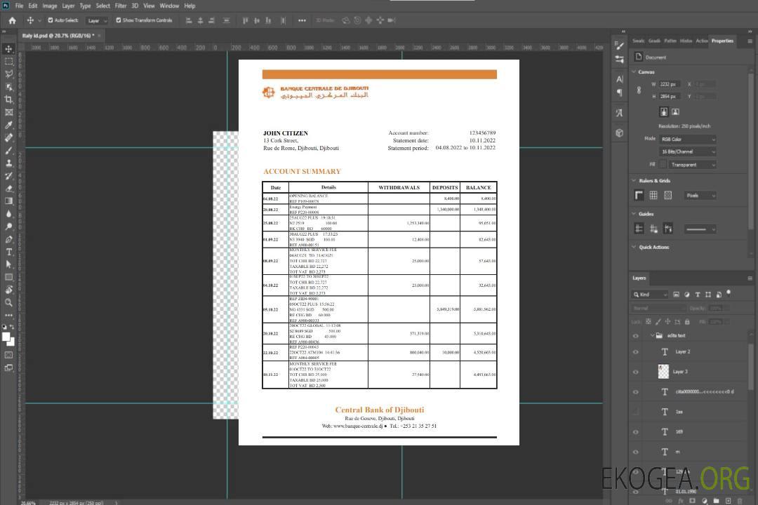 Djibouti Déclaration de la Banque centrale de Djibouti xls template